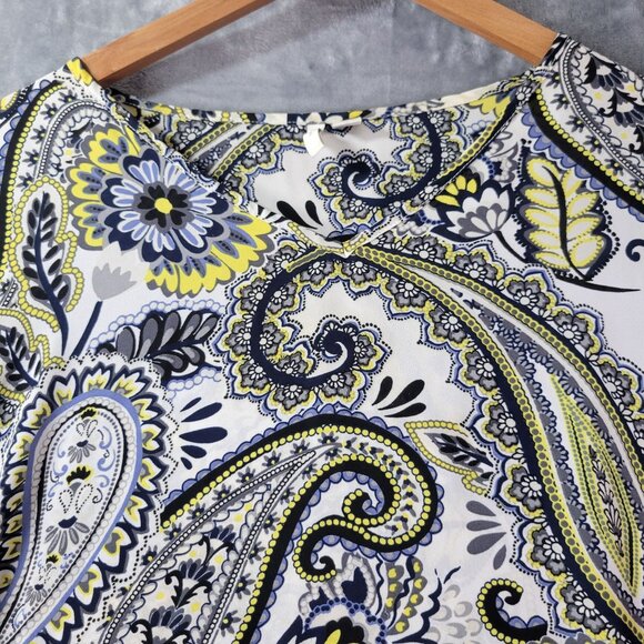 EST‎ 1946 Womens Plus Size 22W Paisley Top Short Sleeve Yellow Blue-Black Boho - Picture 4 of 12